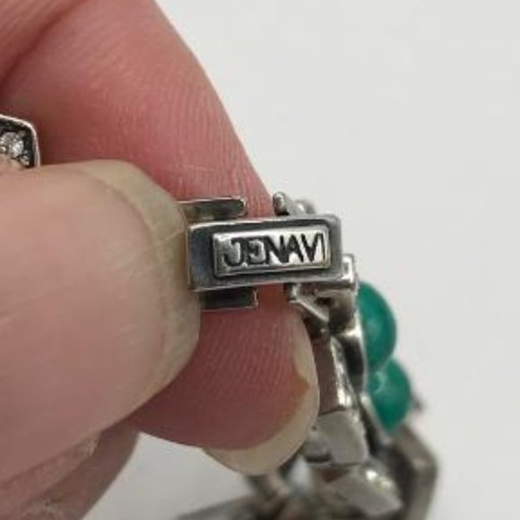 Jenavi Silver Panels Bracelet with Rhinestones and Malachite Cabachons. - Picture 3 of 7